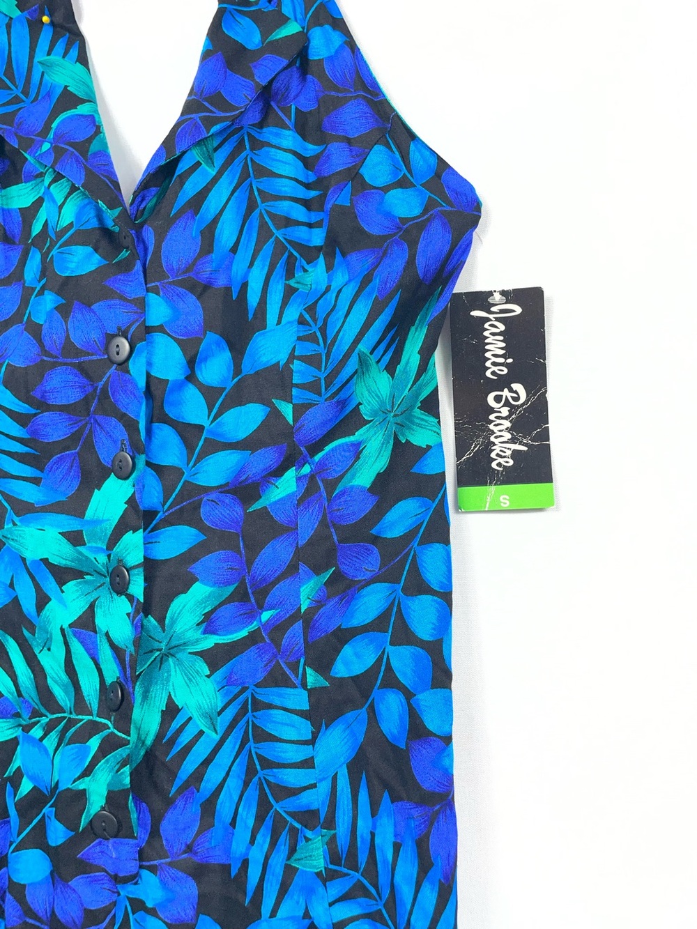 90s Jamie Brooke Tropical Romper Sm Blue Shorts Floral Summer Vacation Island - Picture 12 of 12